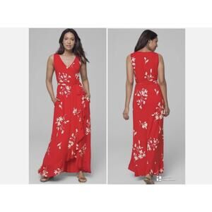 Soma Soft Support Ruffle Border Maxi Dress Red Floral Resort Vacation Medium